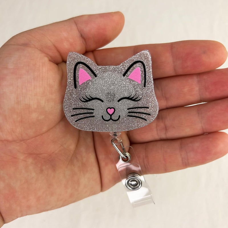 LEBEIGHT Cute Cat Badge Reel Retractable for Nurse Nursing RN Medical Worker & Teacher | Smiling Cat Funny Animal Pediatric Nurse Badge Holder with Alligator Clip & 24” Durable Nylon Retractable Cord | Acrylic - Image 3